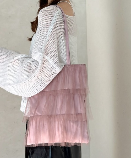 Per sist ence(パーシエンス)の「チュールティアードフリルトート(トートバッグ・レディース・グレー/ミント/ピンク/アイボリー/ブラック・FREE)」の1枚目の写真