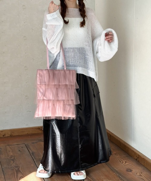 Per sist ence(パーシエンス)の「チュールティアードフリルトート(トートバッグ・レディース・グレー/ミント/ピンク/アイボリー/ブラック・FREE)」の20枚目の写真