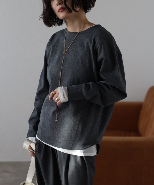 Bonjour Sagan(ボンジュールサガン)の「ラウンドシルエットトップス(Tシャツ/カットソー・レディース・ライトベージュ/チャコールグレー/ホワイト・FREE)」の1枚目の写真