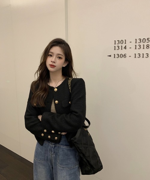 Ritzy（リッツィー）の「ノーカラー ツィードジャケット（ノーカラージャケット・レディース・ホワイト/ブラック・M/L/XL）」の5枚目の写真