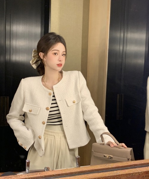 Ritzy（リッツィー）の「ノーカラー ツィードジャケット（ノーカラージャケット・レディース・ホワイト/ブラック・M/L/XL）」の8枚目の写真