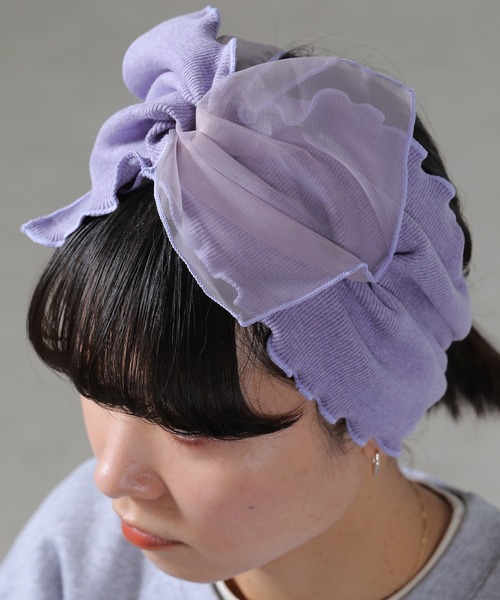emesuelee(エメスーリー)の「オーガンジー×リブメロー ヘアバンド(ヘアバンド・レディース・ブラック/グレー/ベージュ/ネイビー/ブラウン/カーキ/オレンジ/アイボリー/ラベンダー・フリー)」の8枚目の写真