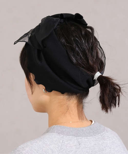 emesuelee(エメスーリー)の「オーガンジー×リブメロー ヘアバンド(ヘアバンド・レディース・ブラック/グレー/ベージュ/ネイビー/ブラウン/カーキ/オレンジ/アイボリー/ラベンダー・フリー)」の14枚目の写真