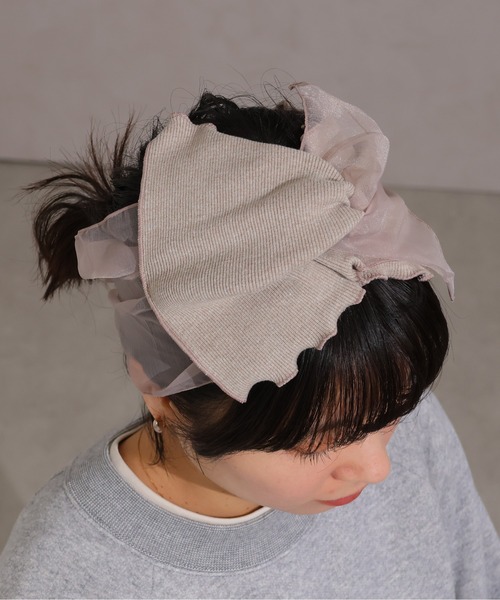 emesuelee(エメスーリー)の「オーガンジー×リブメロー ヘアバンド(ヘアバンド・レディース・ブラック/グレー/ベージュ/ネイビー/ブラウン/カーキ/オレンジ/アイボリー/ラベンダー・フリー)」の19枚目の写真