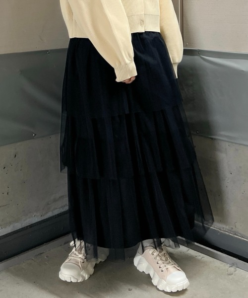 RODEO CROWNS WIDE BOWL（ロデオクラウンズワイドボウル）の「チュールティアードスカート（スカート・レディース・ミント/ブラック/アイボリー・FREE）」の20枚目の写真