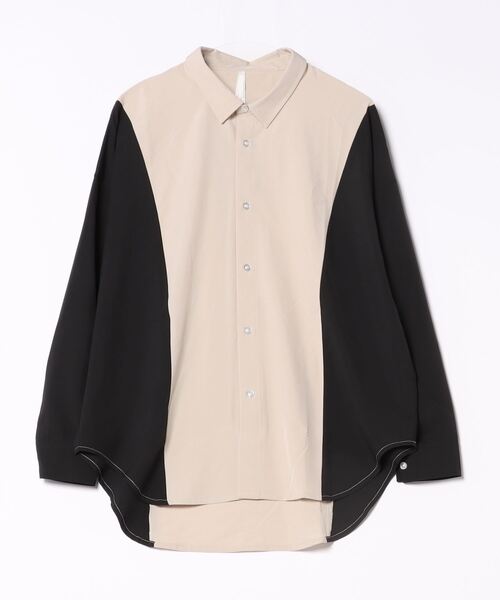 ブラウス シャツ 「moyo」ビッグシルエット　プリーツシャツ レディース ビッグシルエット ポリストレッチ バイカラー シャツ レディース