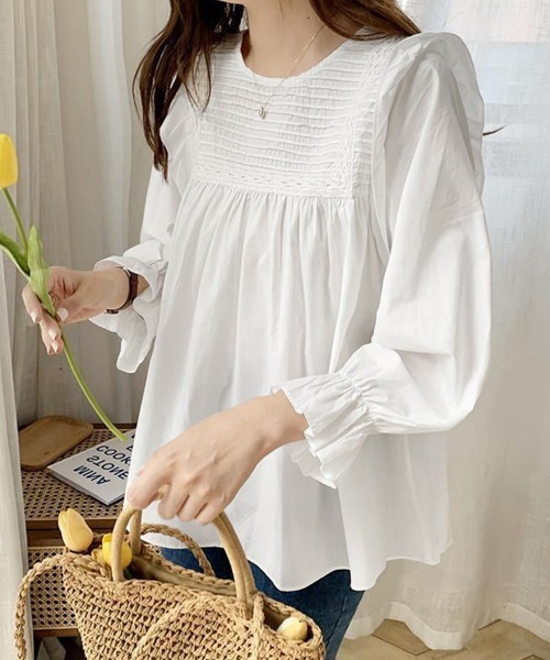 Miniministore(ミニミニストア)の「フリルブラウス レディース 長袖ブラウス(シャツ/ブラウス・レディース・ホワイト/グリーン/ブラック・XL/XXL/L)」の1枚目の写真
