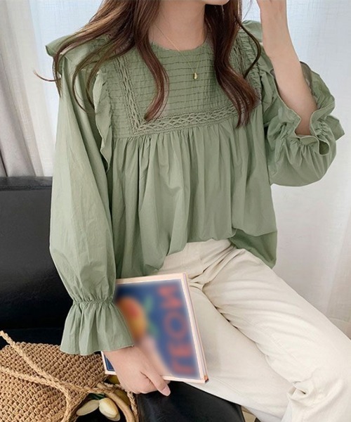 Miniministore(ミニミニストア)の「フリルブラウス レディース 長袖ブラウス(シャツ/ブラウス・レディース・ホワイト/グリーン/ブラック・XL/XXL/L)」の5枚目の写真