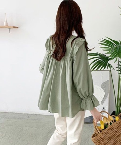 Miniministore(ミニミニストア)の「フリルブラウス レディース 長袖ブラウス(シャツ/ブラウス・レディース・ホワイト/グリーン/ブラック・XL/XXL/L)」の6枚目の写真