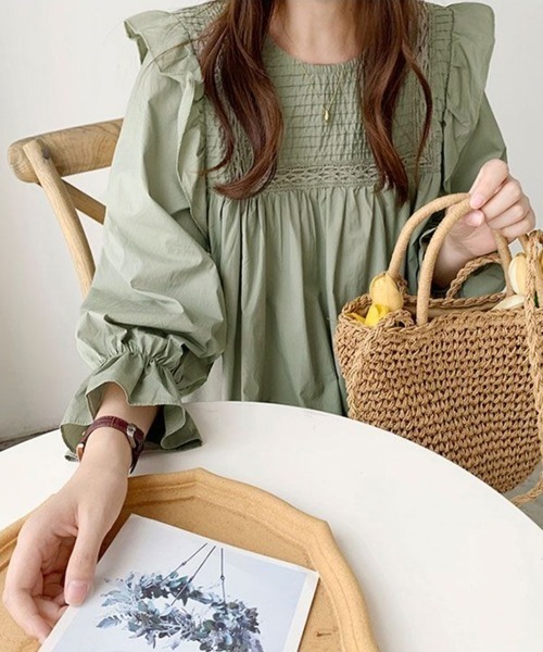Miniministore(ミニミニストア)の「フリルブラウス レディース 長袖ブラウス(シャツ/ブラウス・レディース・ホワイト/グリーン/ブラック・XL/XXL/L)」の8枚目の写真