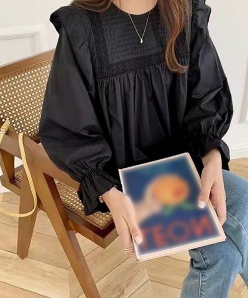 Miniministore(ミニミニストア)の「フリルブラウス レディース 長袖ブラウス(シャツ/ブラウス・レディース・ホワイト/グリーン/ブラック・XL/XXL/L)」の10枚目の写真
