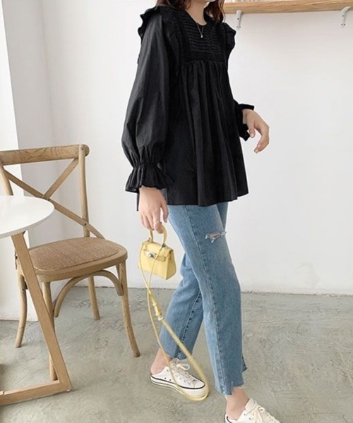 Miniministore(ミニミニストア)の「フリルブラウス レディース 長袖ブラウス(シャツ/ブラウス・レディース・ホワイト/グリーン/ブラック・XL/XXL/L)」の11枚目の写真
