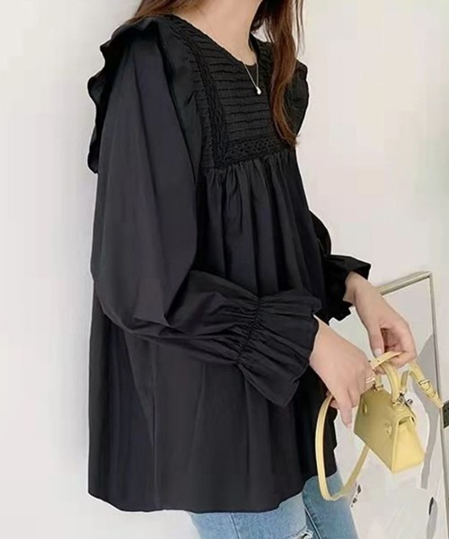 Miniministore(ミニミニストア)の「フリルブラウス レディース 長袖ブラウス(シャツ/ブラウス・レディース・ホワイト/グリーン/ブラック・XL/XXL/L)」の13枚目の写真