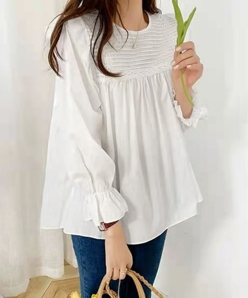 Miniministore(ミニミニストア)の「フリルブラウス レディース 長袖ブラウス(シャツ/ブラウス・レディース・ホワイト/グリーン/ブラック・XL/XXL/L)」の14枚目の写真
