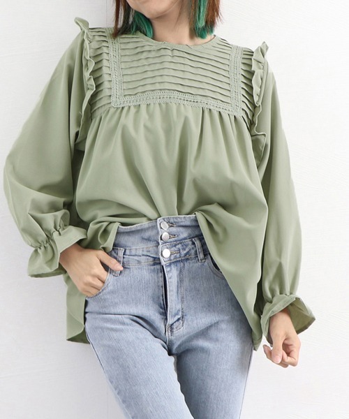 Miniministore(ミニミニストア)の「フリルブラウス レディース 長袖ブラウス(シャツ/ブラウス・レディース・ホワイト/グリーン/ブラック・XL/XXL/L)」の17枚目の写真
