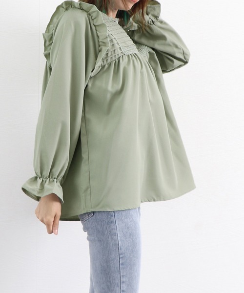 Miniministore(ミニミニストア)の「フリルブラウス レディース 長袖ブラウス(シャツ/ブラウス・レディース・ホワイト/グリーン/ブラック・XL/XXL/L)」の18枚目の写真