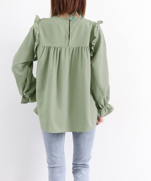 Miniministore(ミニミニストア)の「フリルブラウス レディース 長袖ブラウス(シャツ/ブラウス・レディース・ホワイト/グリーン/ブラック・XL/XXL/L)」の19枚目の写真