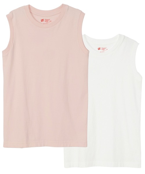 HANES(ヘインズ)の「【Hanes/ヘインズ】HW5327 2PスリーブレスTシャツ/2Pセット/レディース(Tシャツ/カットソー・レディース・マルチ/ピンク/ベージュ・L/M)」の3枚目の写真