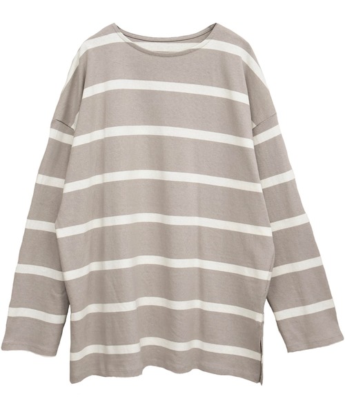 Social GIRL(ソーシャルガール)の「ワイドボーダーミドル丈ロンTシャツ(Tシャツ/カットソー・レディース・グレイッシュベージュ/ホワイト系その他/ホワイト・FREE)」の15枚目の写真
