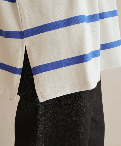 Social GIRL(ソーシャルガール)の「ワイドボーダーミドル丈ロンTシャツ(Tシャツ/カットソー・レディース・グレイッシュベージュ/ホワイト系その他/ホワイト・FREE)」の4枚目の写真
