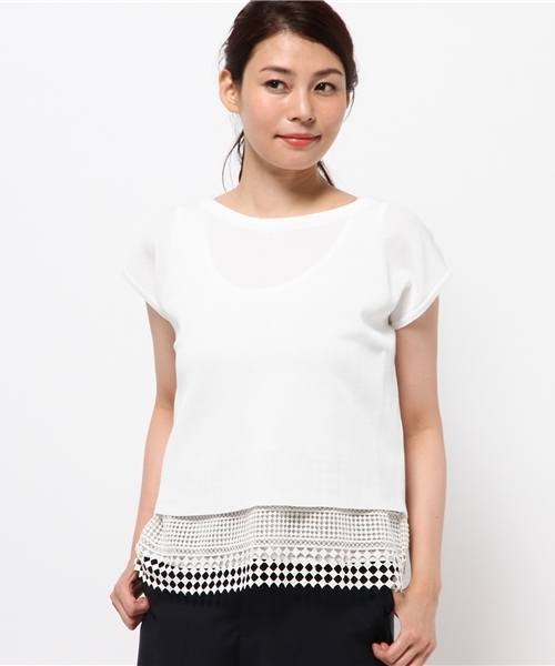 LOUNGEDRESS(ラウンジドレス)の「布帛コンビニット(ニット/セーター・レディース・オフホワイト/ブラック・フリ-)」の5枚目の写真
