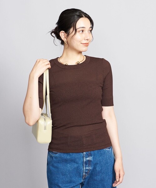 BEAUTY&YOUTH UNITED ARROWS（ビューティーアンドユースユナイテッドアローズ）の「ポリエステルテレコ コンパクト ショートスリーブトップス（Tシャツ/カットソー・レディース・ライム/オフホワイト/ブラック/ダークブラウン・FREE）」の3枚目の写真