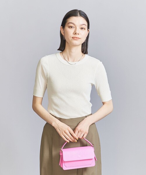 BEAUTY&YOUTH UNITED ARROWS（ビューティーアンドユースユナイテッドアローズ）の「ポリエステルテレコ コンパクト ショートスリーブトップス（Tシャツ/カットソー・レディース・ライム/オフホワイト/ブラック/ダークブラウン・FREE）」の2枚目の写真