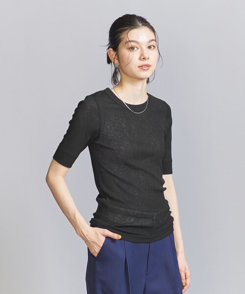 BEAUTY&YOUTH UNITED ARROWS（ビューティーアンドユースユナイテッドアローズ）の「ポリエステルテレコ コンパクト ショートスリーブトップス（Tシャツ/カットソー・レディース・ライム/オフホワイト/ブラック/ダークブラウン・FREE）」の6枚目の写真