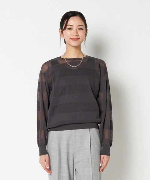 HELIOPOLE(エリオポール)の「SHEER BORDER CREW NECK(ニット/セーター・レディース・ライトグレー/チャコールグレー/レッド・38)」の2枚目の写真