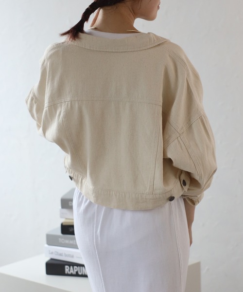 Fizz(フィズ)の「【Fizz/フィズ】 10oz ショート丈トラッカージャケット(デニムジャケット・レディース・アイボリー/ネイビー・FREE)」の5枚目の写真