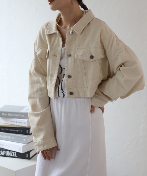 Fizz(フィズ)の「【Fizz/フィズ】 10oz ショート丈トラッカージャケット(デニムジャケット・レディース・アイボリー/ネイビー・FREE)」の8枚目の写真