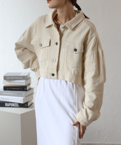 Fizz(フィズ)の「【Fizz/フィズ】 10oz ショート丈トラッカージャケット(デニムジャケット・レディース・アイボリー/ネイビー・FREE)」の12枚目の写真
