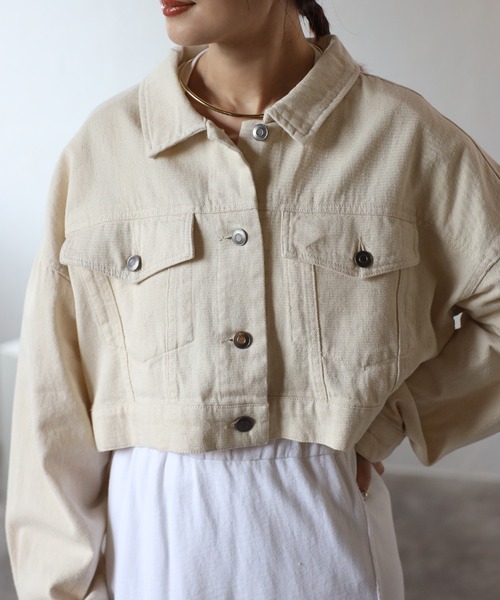 Fizz(フィズ)の「【Fizz/フィズ】 10oz ショート丈トラッカージャケット(デニムジャケット・レディース・アイボリー/ネイビー・FREE)」の13枚目の写真