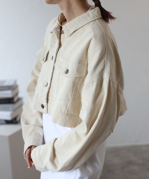Fizz(フィズ)の「【Fizz/フィズ】 10oz ショート丈トラッカージャケット(デニムジャケット・レディース・アイボリー/ネイビー・FREE)」の14枚目の写真