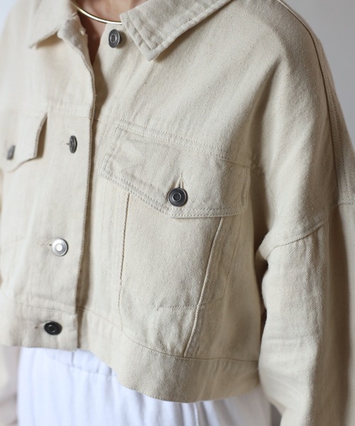 Fizz(フィズ)の「【Fizz/フィズ】 10oz ショート丈トラッカージャケット(デニムジャケット・レディース・アイボリー/ネイビー・FREE)」の16枚目の写真