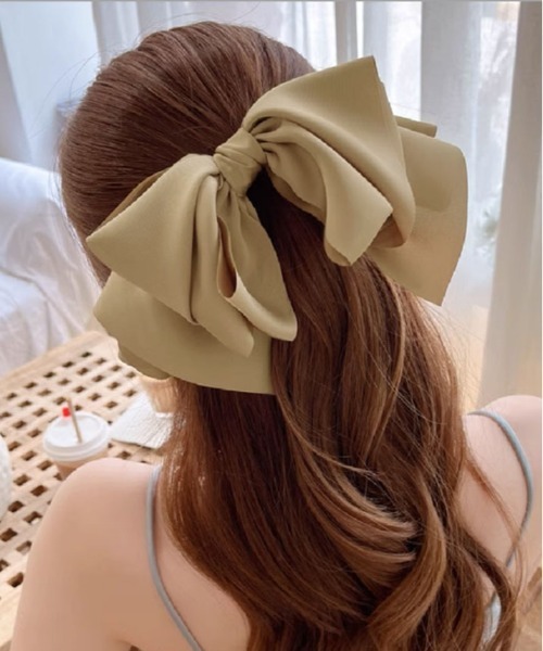 accaバレッタ　キラキラリボン　グリーン セール】ビッグ リボン バレッタ（バレッタ/ヘアクリップ