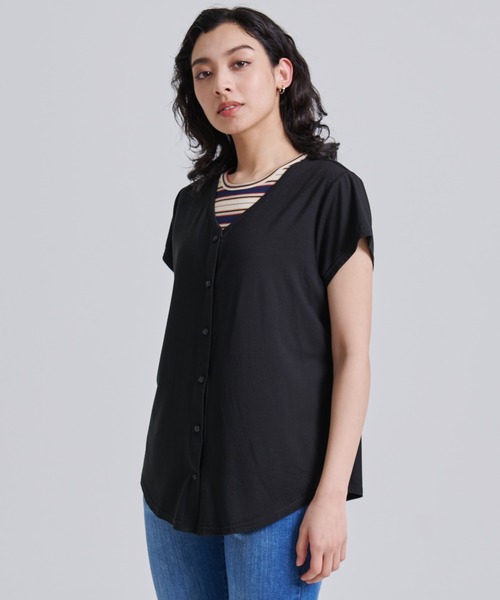 Eddie Bauer(エディーバウアー)の「ボタンフロント 半袖 チュニック(チュニック・レディース・ブラック/ネイビー/サックスブルー・L/XL/S/M)」の13枚目の写真