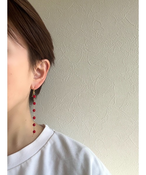 tone(トーン)の「【jebi】14kgf 天然石のロングピアス(MA)(ピアス(両耳用)・レディース・ネイビー/レッド・FREE)」の9枚目の写真