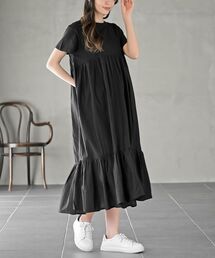 カット×布帛切替ティアードワンピース