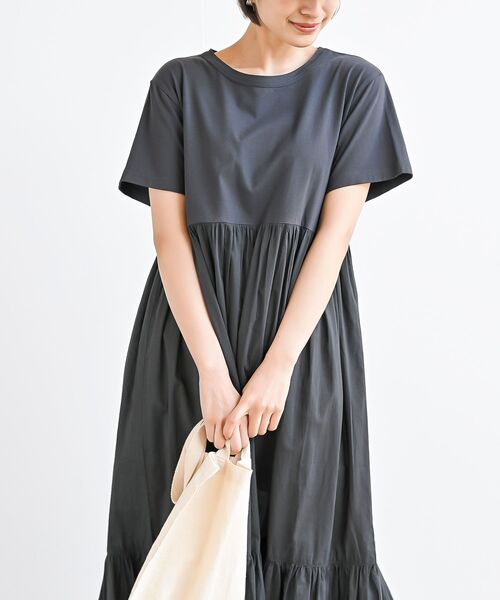rps（アールピーエス）の「カット×布帛切替ティアードワンピース（ワンピース・レディース・ブラック/チャコールグレー/ブルー・フリー）」の6枚目の写真