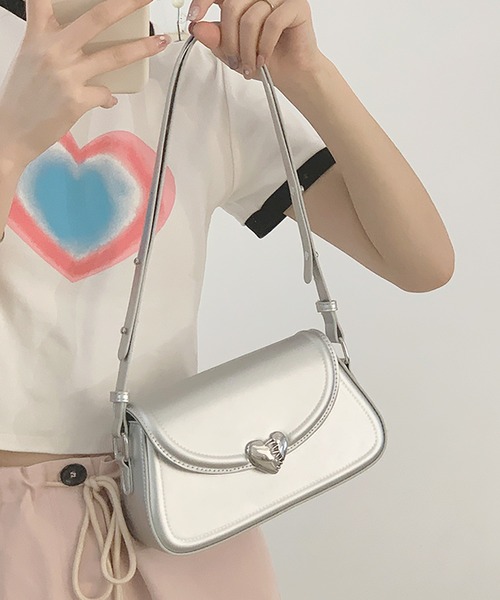LAFFMO（ラフモ）の「メタルハートミニショルダーバッグ（ショルダーバッグ・レディース・ホワイト/ピンク/シルバー/ブラック・F）」の15枚目の写真
