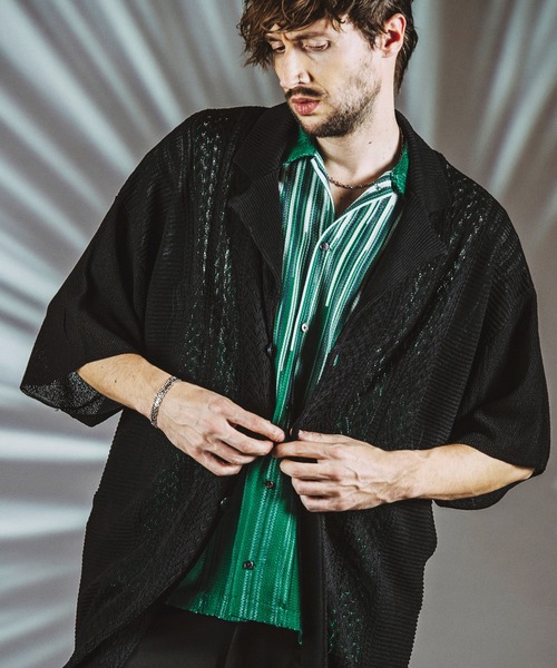 NO ID.（ノーアイディ）の「【NO ID.】Half Sleeve Knit Long Jacket / ハーフ スリーブ ニット ロング ジャケット（その他アウター・メンズ・ブラック/グレー/ブルー・ONE SIZE）」の2枚目の写真