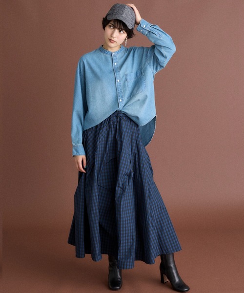 INED CLARO(イネドクラロ)の「【接触冷感】6.5ozデニムシャツ(シャツ/ブラウス・レディース・ブルー/サックスブルー・フリー)」の13枚目の写真