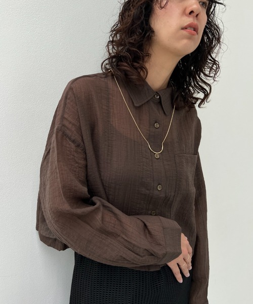 y/m（イム）の「シアーワッシャークロップドシャツ（シャツ/ブラウス・レディース・ホワイト/ブラウン・FREE）」の4枚目の写真