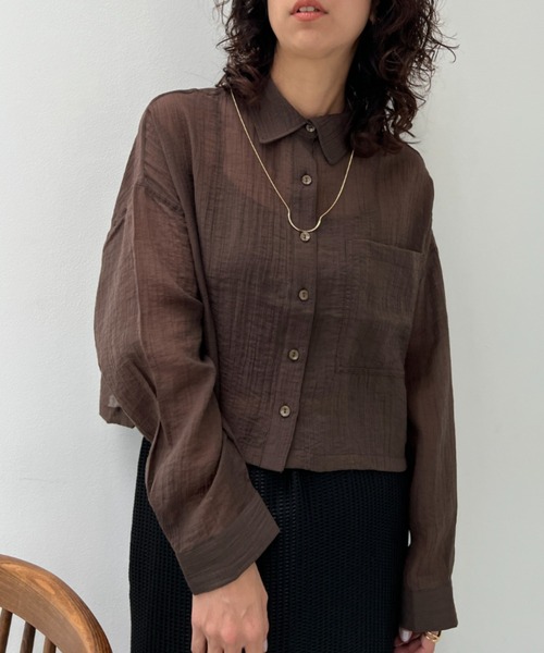 y/m（イム）の「シアーワッシャークロップドシャツ（シャツ/ブラウス・レディース・ホワイト/ブラウン・FREE）」の5枚目の写真