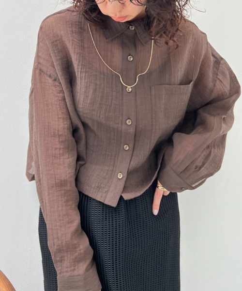 y/m（イム）の「シアーワッシャークロップドシャツ（シャツ/ブラウス・レディース・ホワイト/ブラウン・FREE）」の6枚目の写真