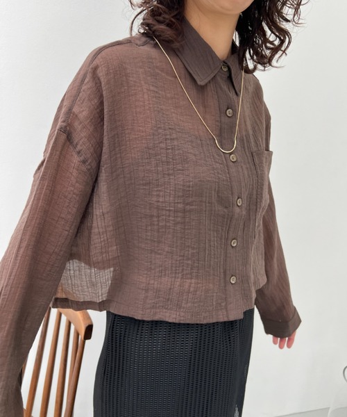 y/m（イム）の「シアーワッシャークロップドシャツ（シャツ/ブラウス・レディース・ホワイト/ブラウン・FREE）」の7枚目の写真