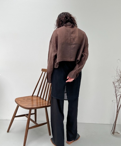 y/m（イム）の「シアーワッシャークロップドシャツ（シャツ/ブラウス・レディース・ホワイト/ブラウン・FREE）」の9枚目の写真