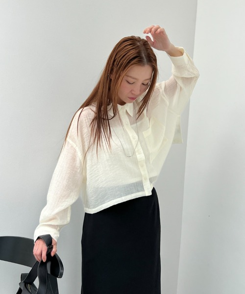 y/m（イム）の「シアーワッシャークロップドシャツ（シャツ/ブラウス・レディース・ホワイト/ブラウン・FREE）」の13枚目の写真