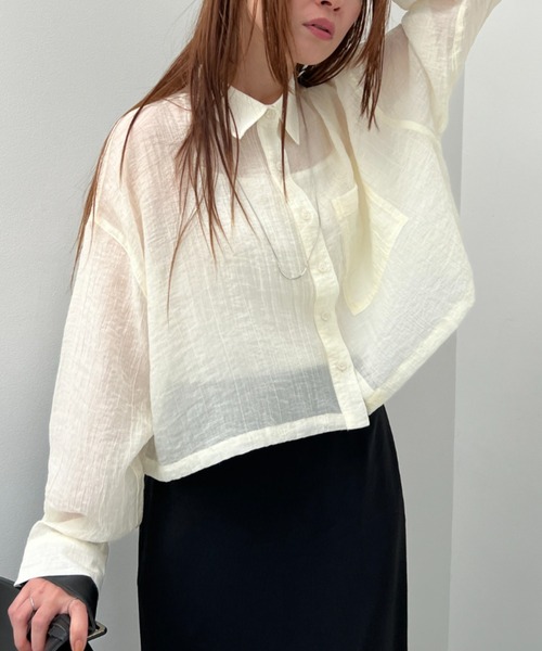 y/m（イム）の「シアーワッシャークロップドシャツ（シャツ/ブラウス・レディース・ホワイト/ブラウン・FREE）」の14枚目の写真